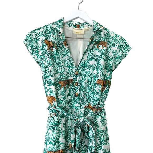 Maeve by Anthropologie Green Tiger Print Button Front Shirt Dress Size 2 - Picture 7 of 14